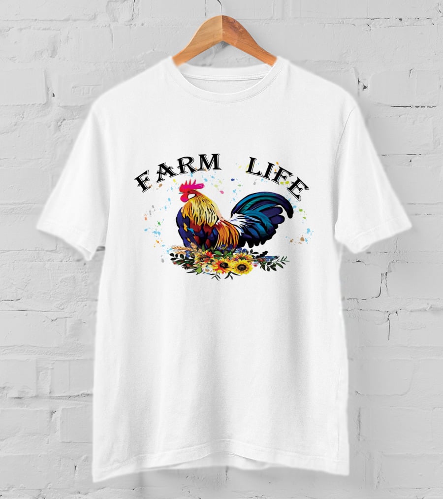 Farm Life Colorful Rooster Floral T-Shirt