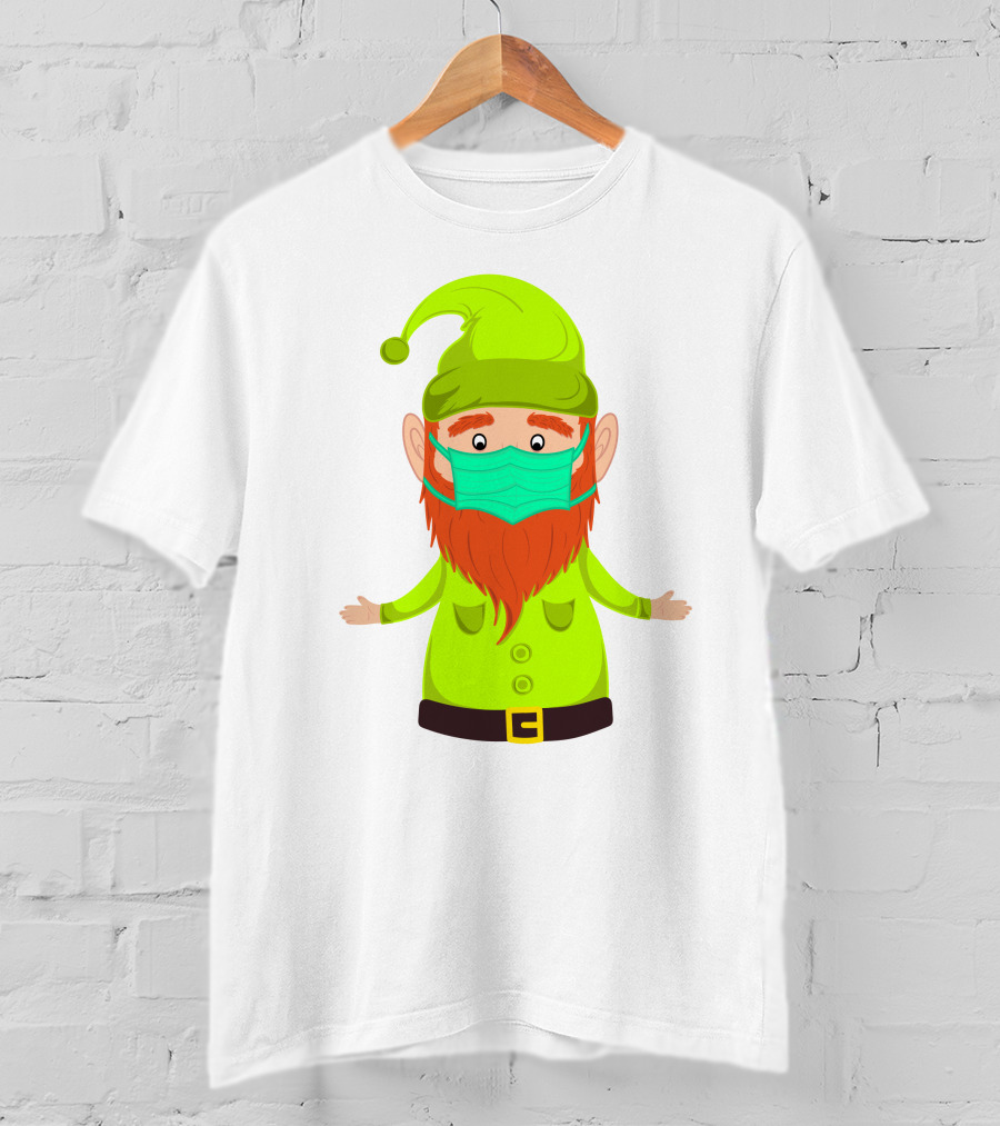 Gnome With Green Hat Wearing Face Mask T-Shirt