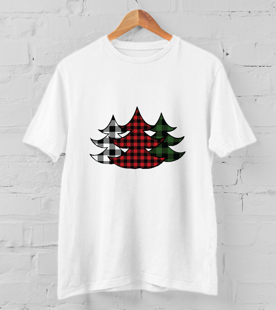 Plaid Christmas Tree Red Green Black White Xmas T-Shirt