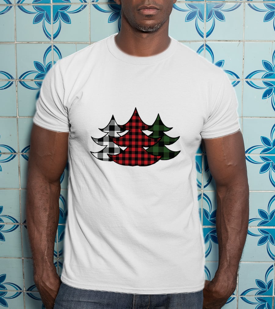 Plaid Christmas Tree Red Green Black White Xmas T-Shirt