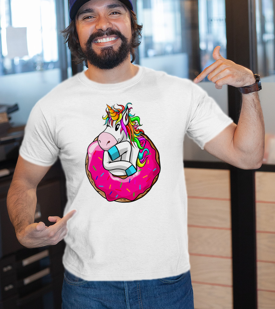 Unicorn Donut Cake Rainbow Horn Pink Sprinkles T-Shirt