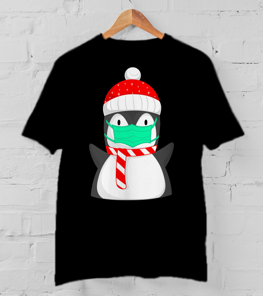 Pineguine Masked Penguin In Winter Hat And Scarf T-Shirt
