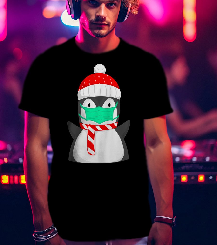 Pineguine Masked Penguin In Winter Hat And Scarf T-Shirt