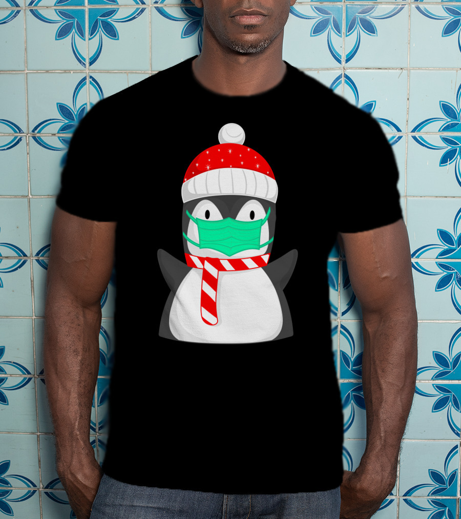 Pineguine Masked Penguin In Winter Hat And Scarf T-Shirt