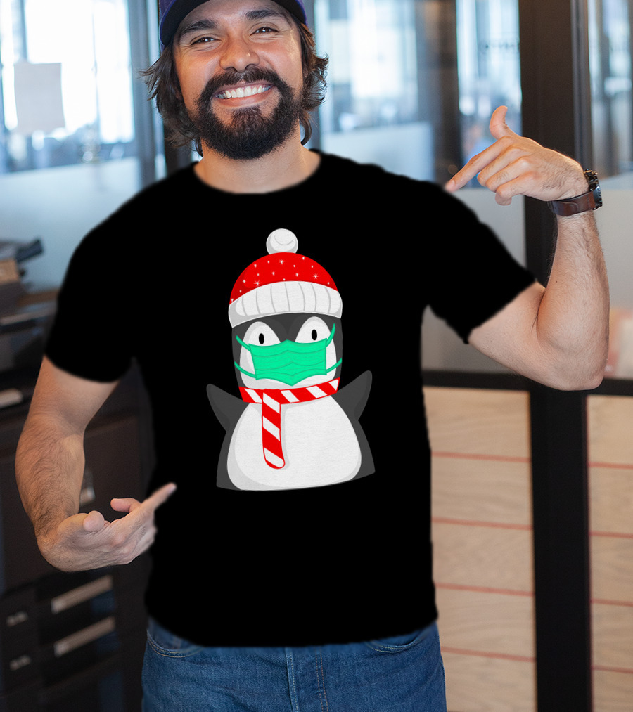 Pineguine Masked Penguin In Winter Hat And Scarf T-Shirt