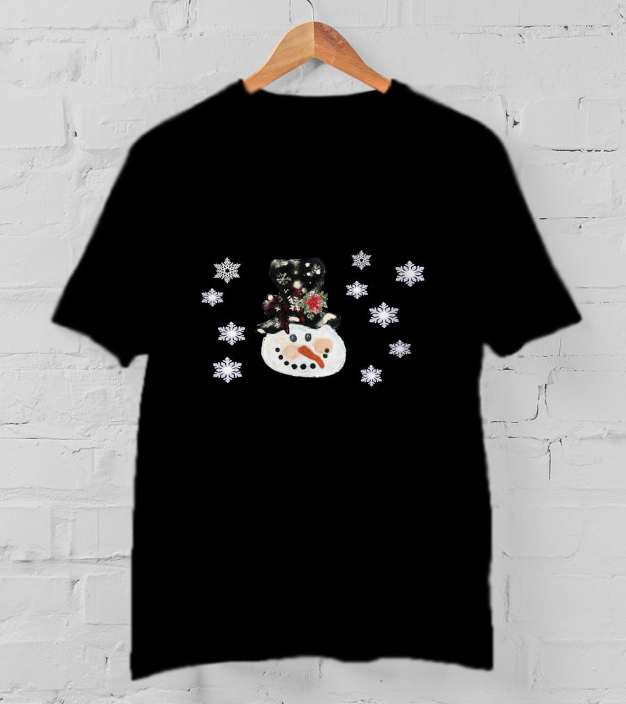 Vintage Watercolor Snowman Face With Snowflakes T-Shirt