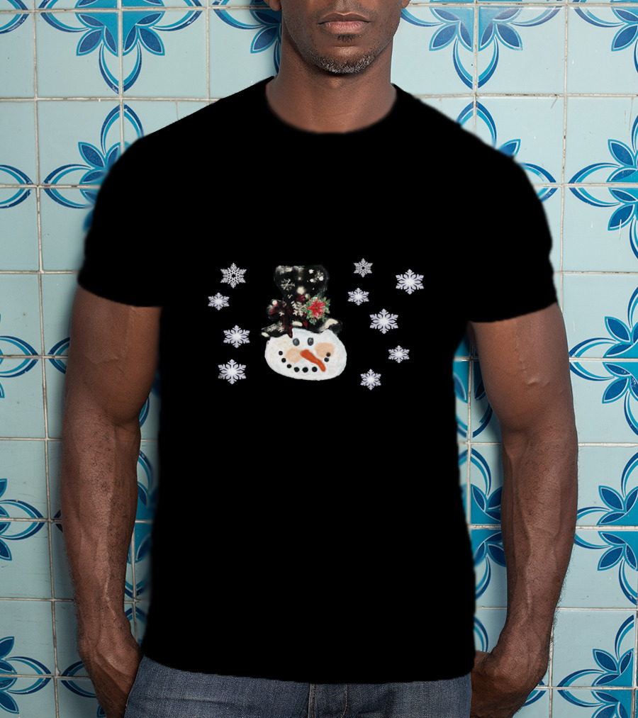 Vintage Watercolor Snowman Face With Snowflakes T-Shirt