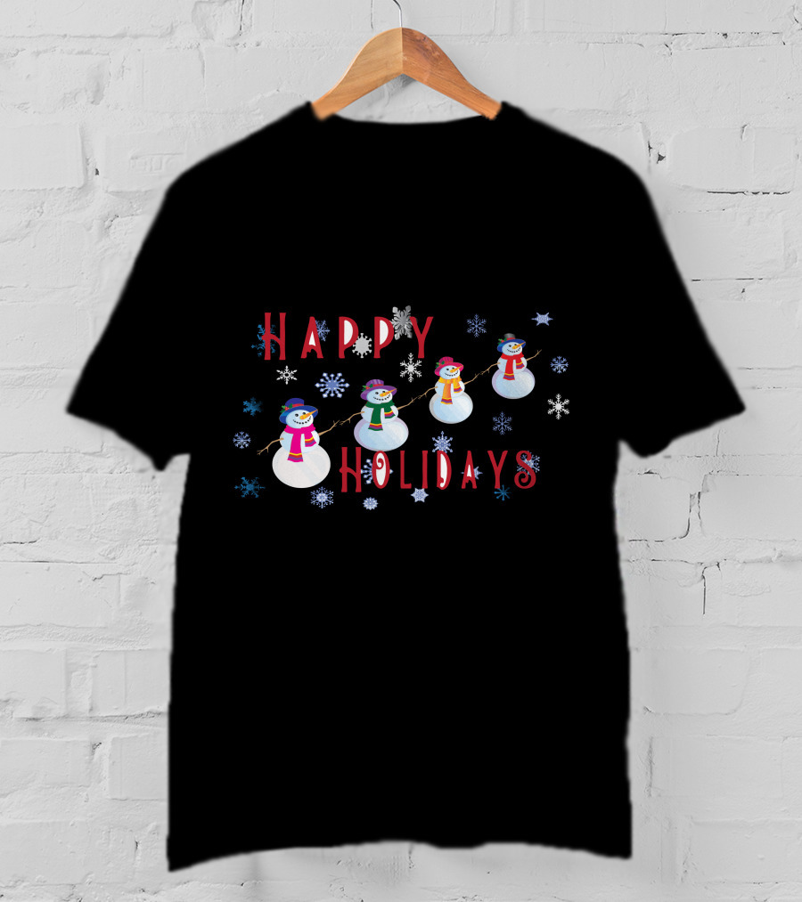 Happy Holidays Snowmen With Snowflakes T-Shirt