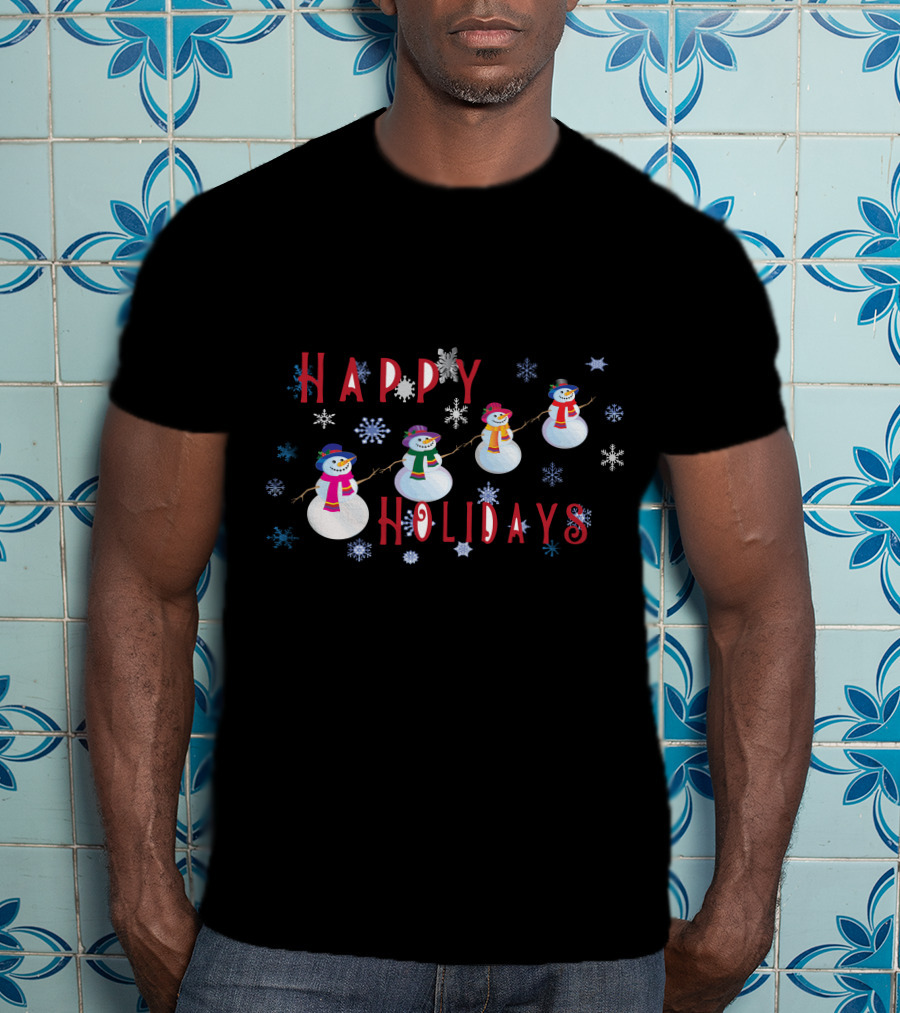 Happy Holidays Snowmen With Snowflakes T-Shirt