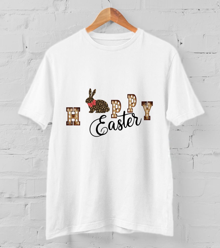 Happy Easter Bunny With Floral Accents And Decorative Text T-Shirt