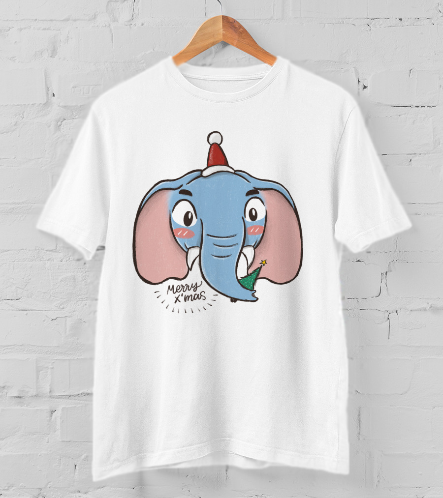 Merry X'mas Elephant Cartoon Christmas Animal T-Shirt