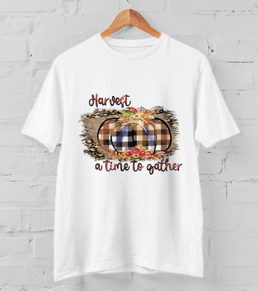 Harvest A Time To Gather Plaid Pumpkin Floral Arrangement T-Shirt