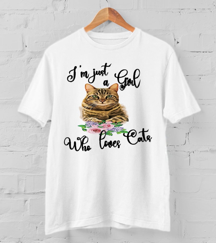 I'm Just A Girl Who Loves Cats With Floral Cat T-Shirt