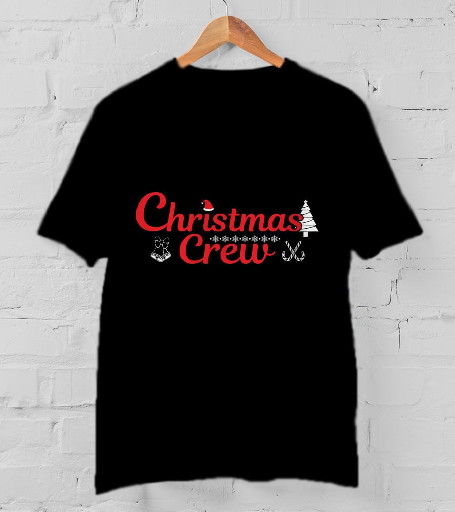Christmas Crew Santa Hat Snowflakes Bow Candy Canes Tree T-Shirt