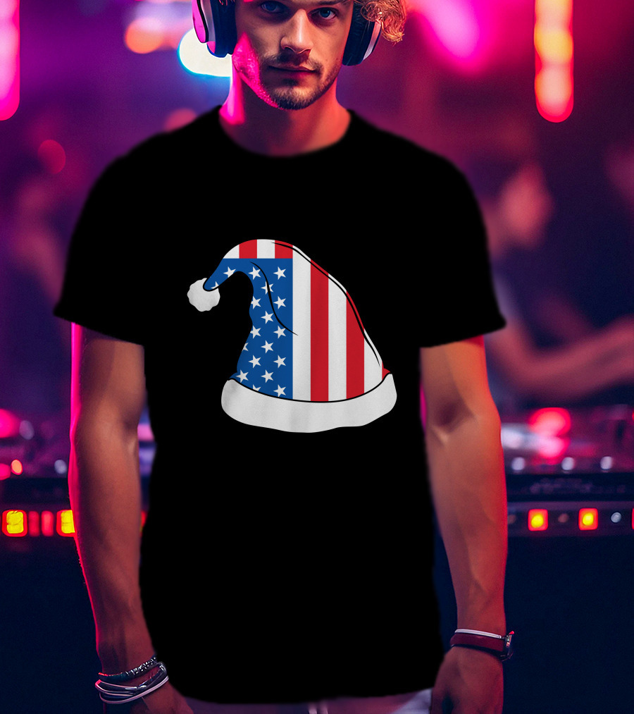 USA Flag Santa Hat Christmas Hat T-Shirt