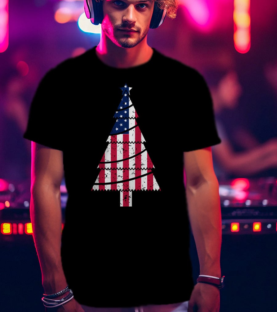 USA Flag Christmas Tree T-Shirt