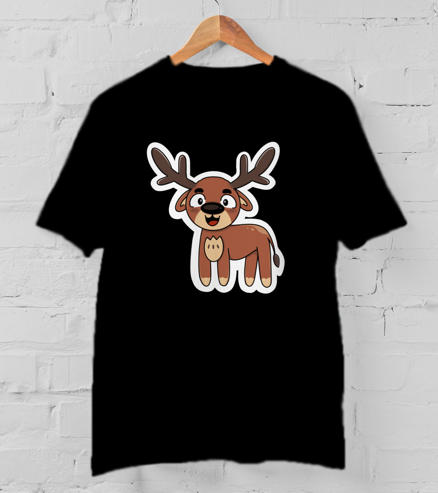 Deer Sticker Cute Cartoon Antler Character T-Shirt