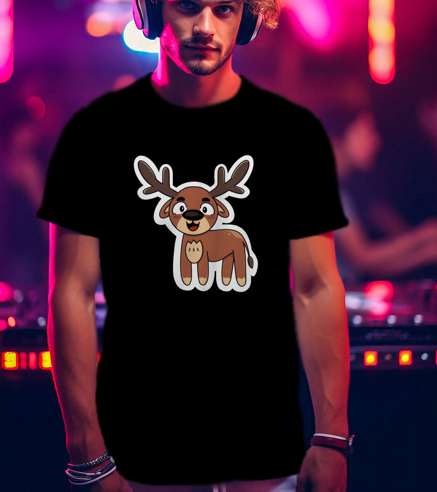 Deer Sticker Cute Cartoon Antler Character T-Shirt