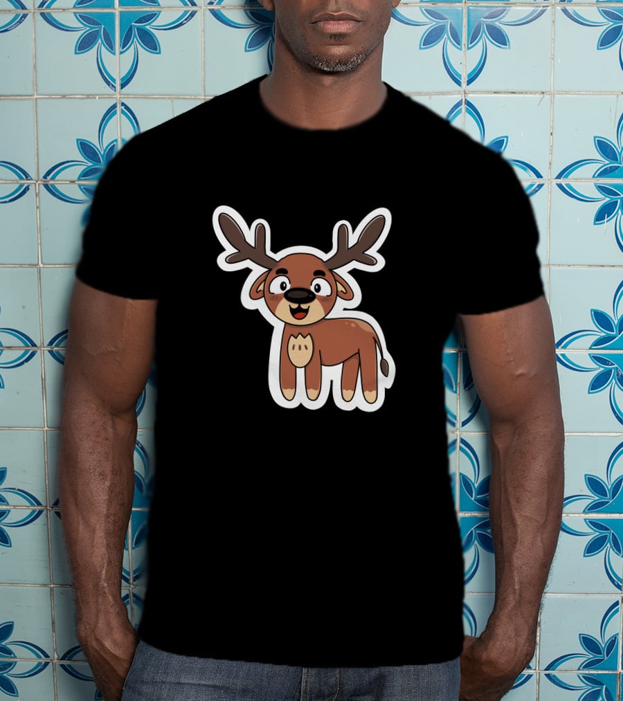 Deer Sticker Cute Cartoon Antler Character T-Shirt