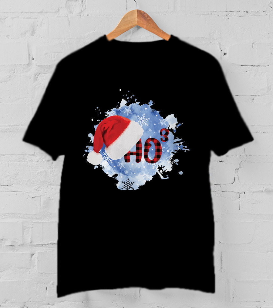 HO HO HO Santa Hat Buffalo Plaid With Snowflakes Christmas T-Shirt