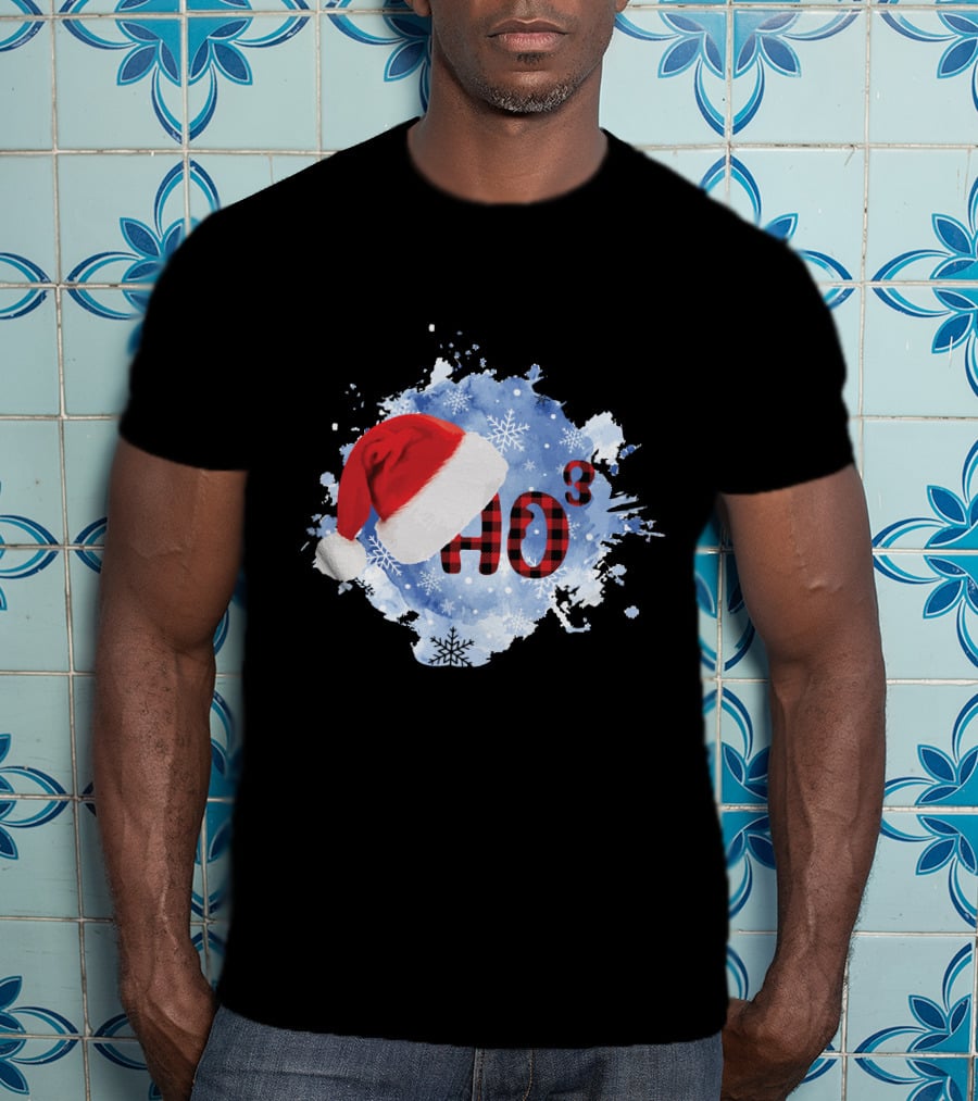HO HO HO Santa Hat Buffalo Plaid With Snowflakes Christmas T-Shirt