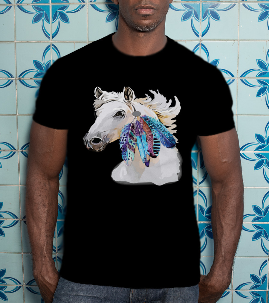 Horse Boho Feathers Vibrant Mane T-Shirt