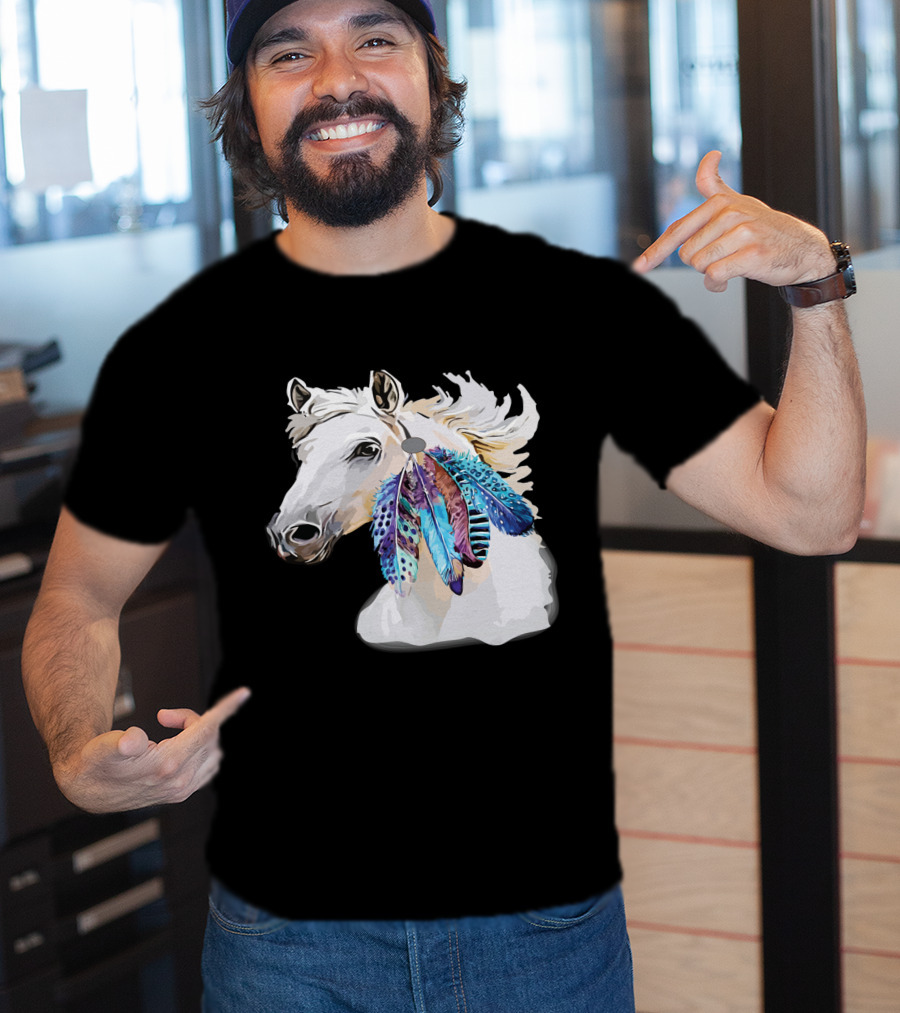 Horse Boho Feathers Vibrant Mane T-Shirt