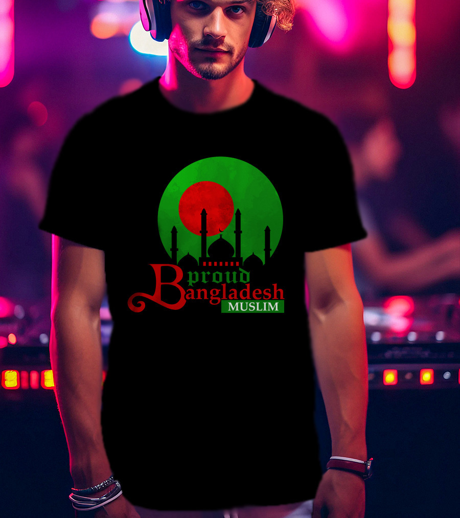 Proud Bangladesh Muslim Mosque Silhouette Flag T-Shirt