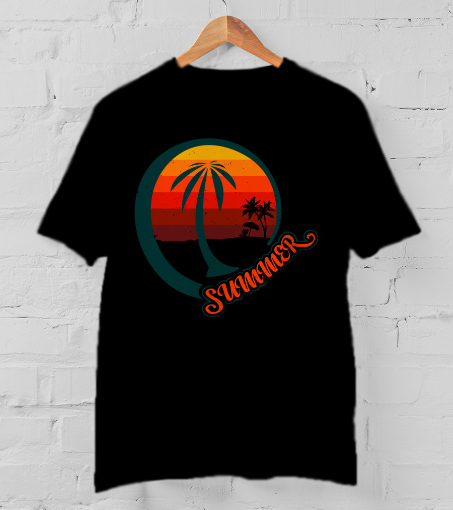 Summer Palm Sunset Beach Scene T-Shirt