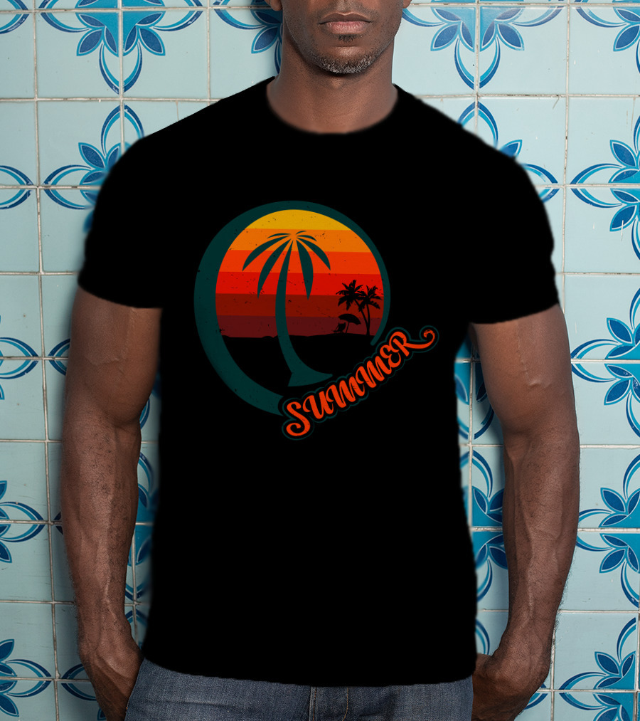 Summer Palm Sunset Beach Scene T-Shirt