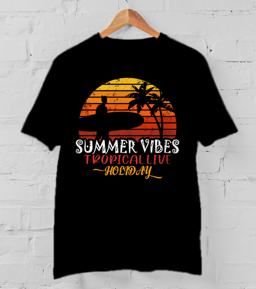 Summer Vibes Tropical Live Holiday Surfer Sunset Palms T-Shirt