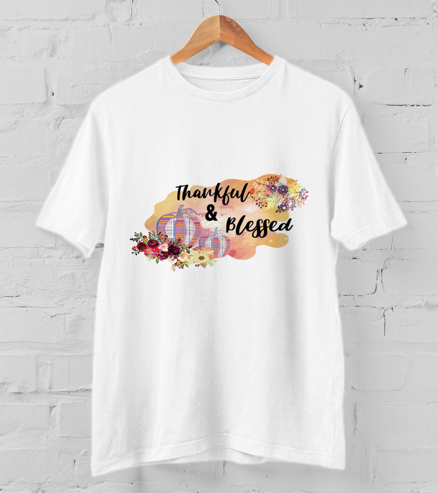 Thankful And Blessed Floral Watercolor Pumpkins T-Shirt