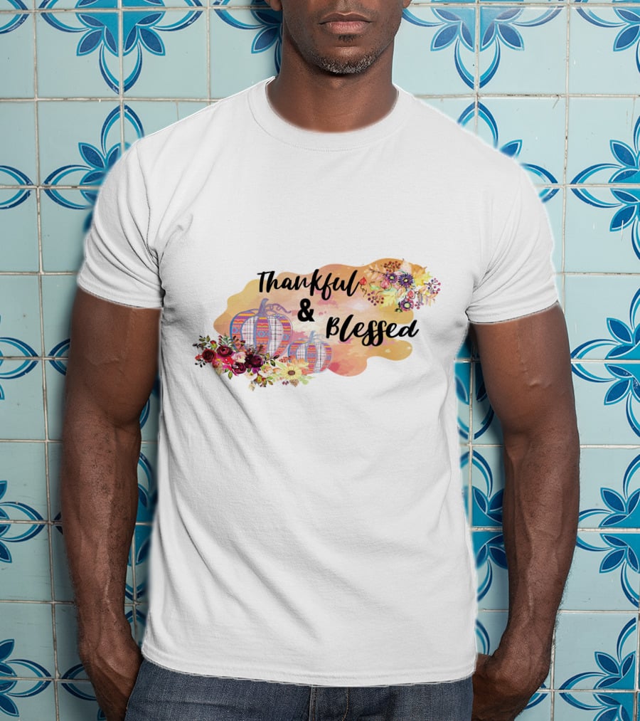 Thankful And Blessed Floral Watercolor Pumpkins T-Shirt