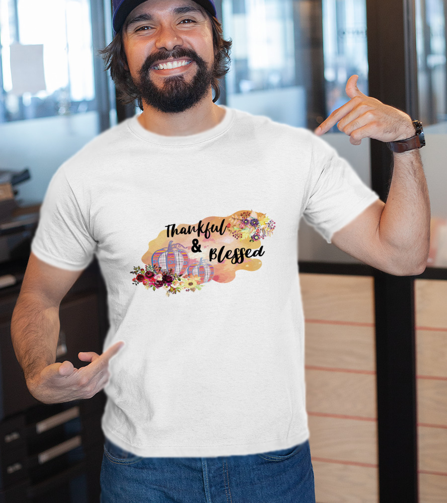Thankful And Blessed Floral Watercolor Pumpkins T-Shirt