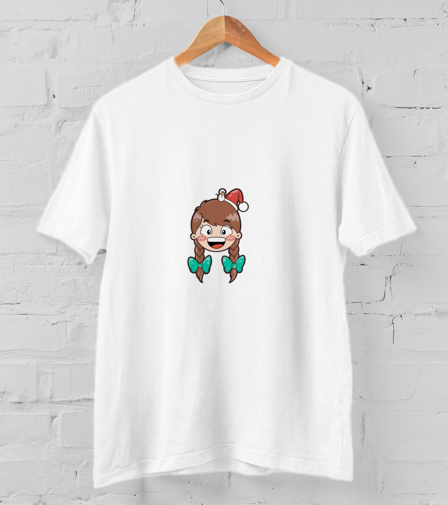 Santy Girl Cute Cartoon With Santa Hat And Snowman T-Shirt