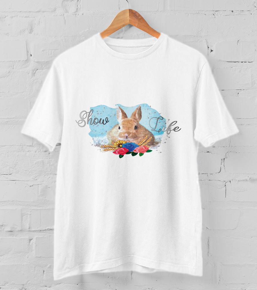 Show Life Bunny Watercolor With Floral Accents T-Shirt