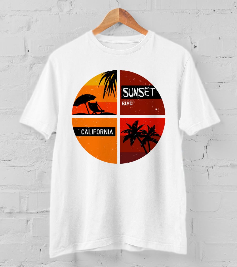 Sunset BLVD California Palm Trees And Beach Chair T-Shirt