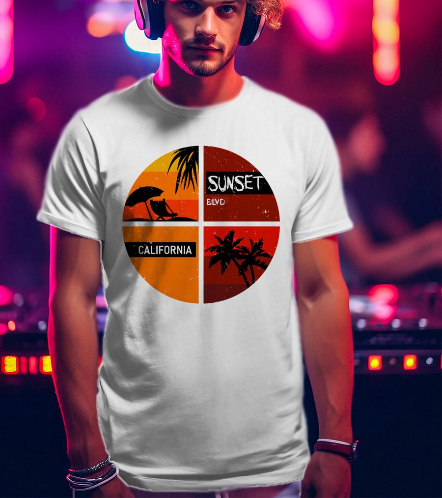 Sunset BLVD California Palm Trees And Beach Chair T-Shirt