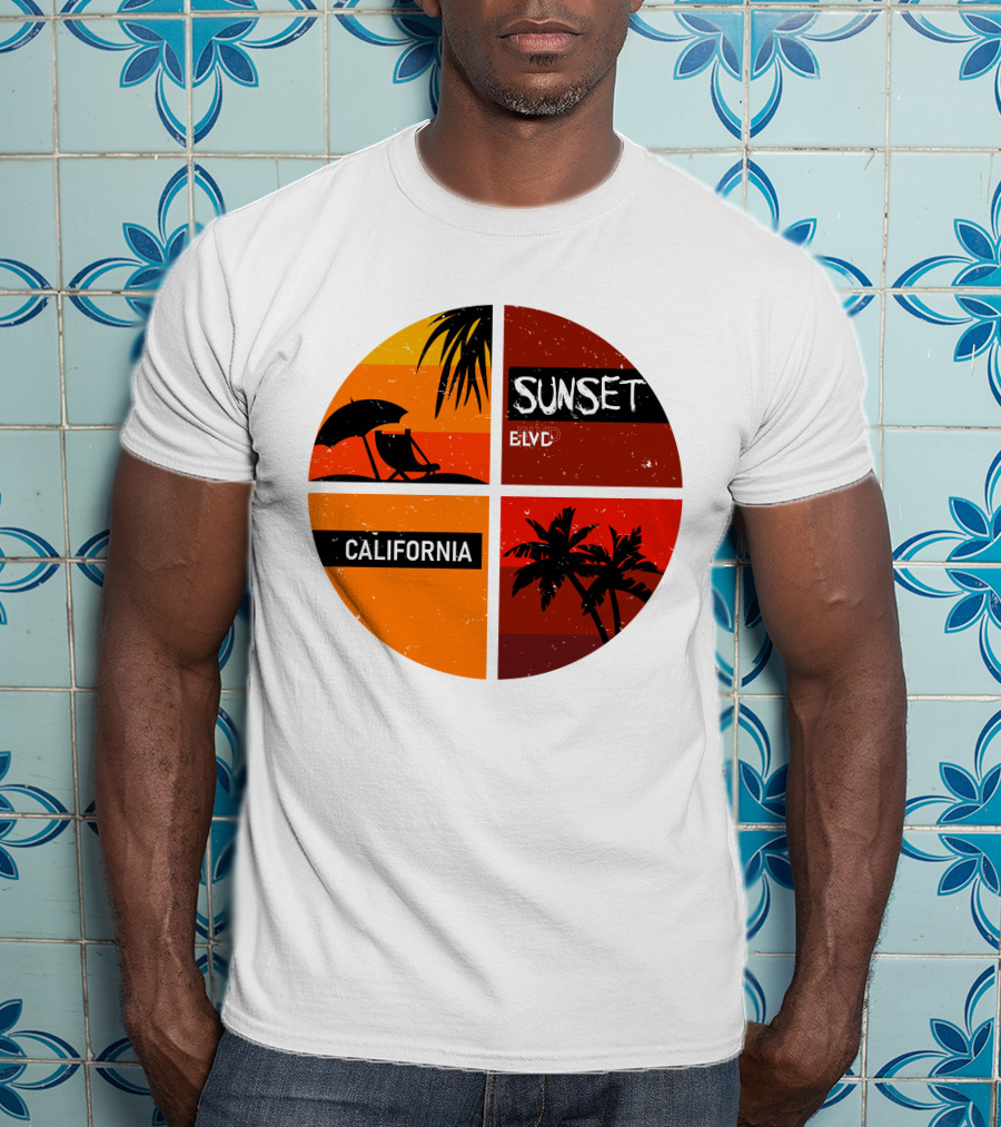 Sunset BLVD California Palm Trees And Beach Chair T-Shirt
