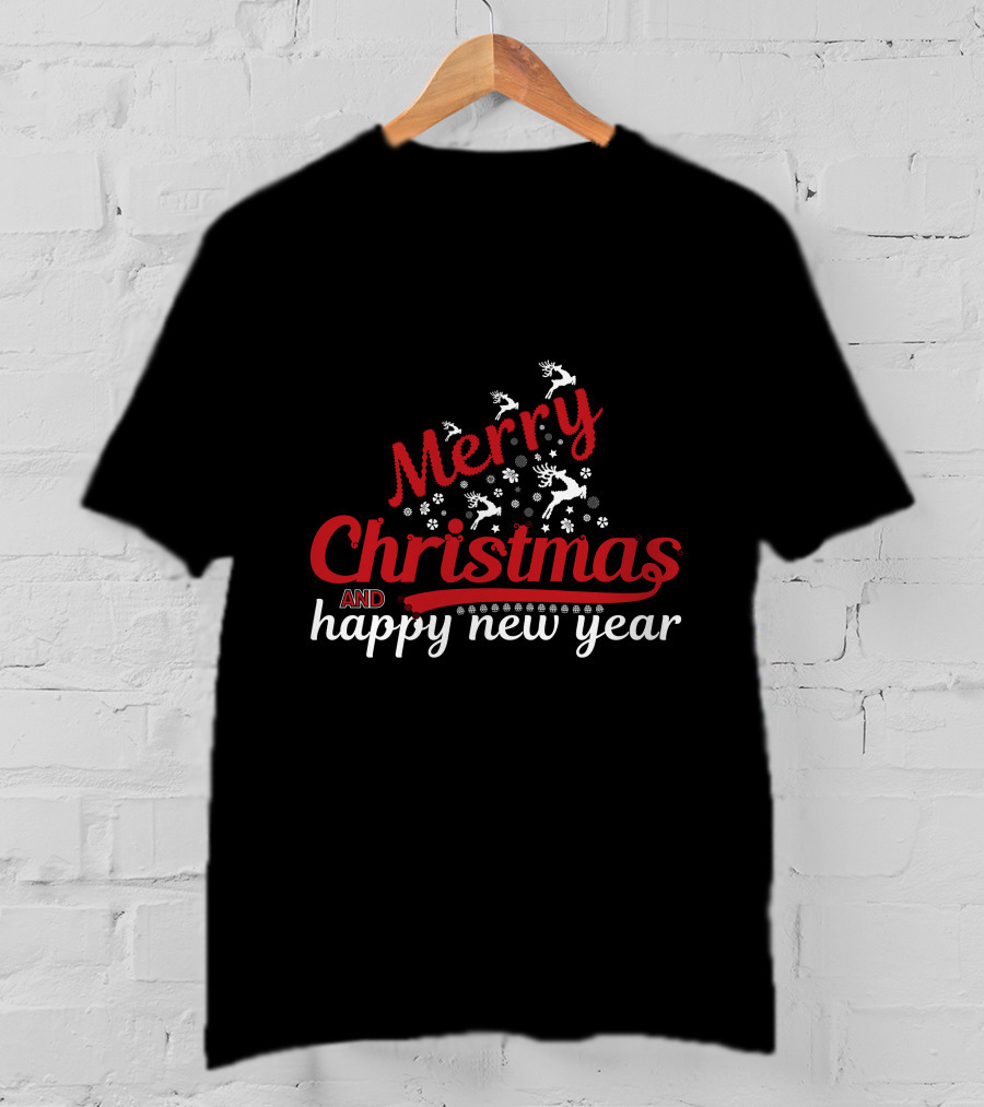 Merry Christmas And Happy New Year Reindeer Snowflakes T-Shirt