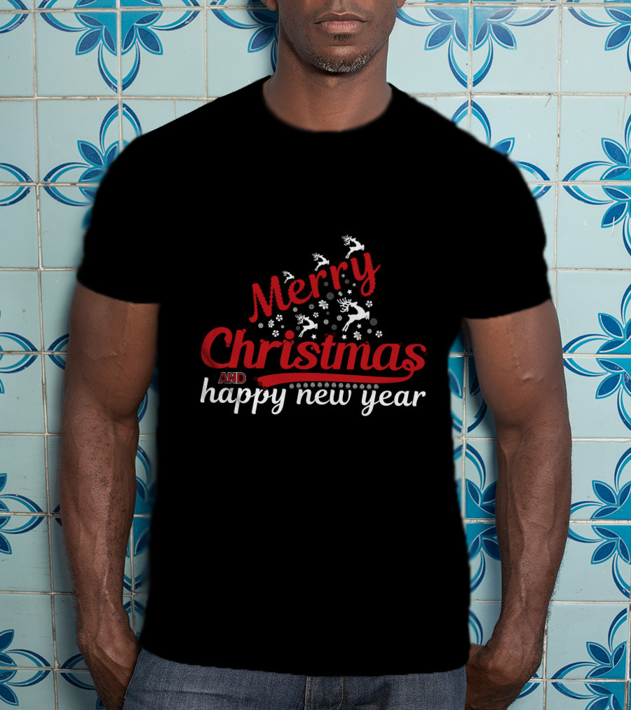 Merry Christmas And Happy New Year Reindeer Snowflakes T-Shirt