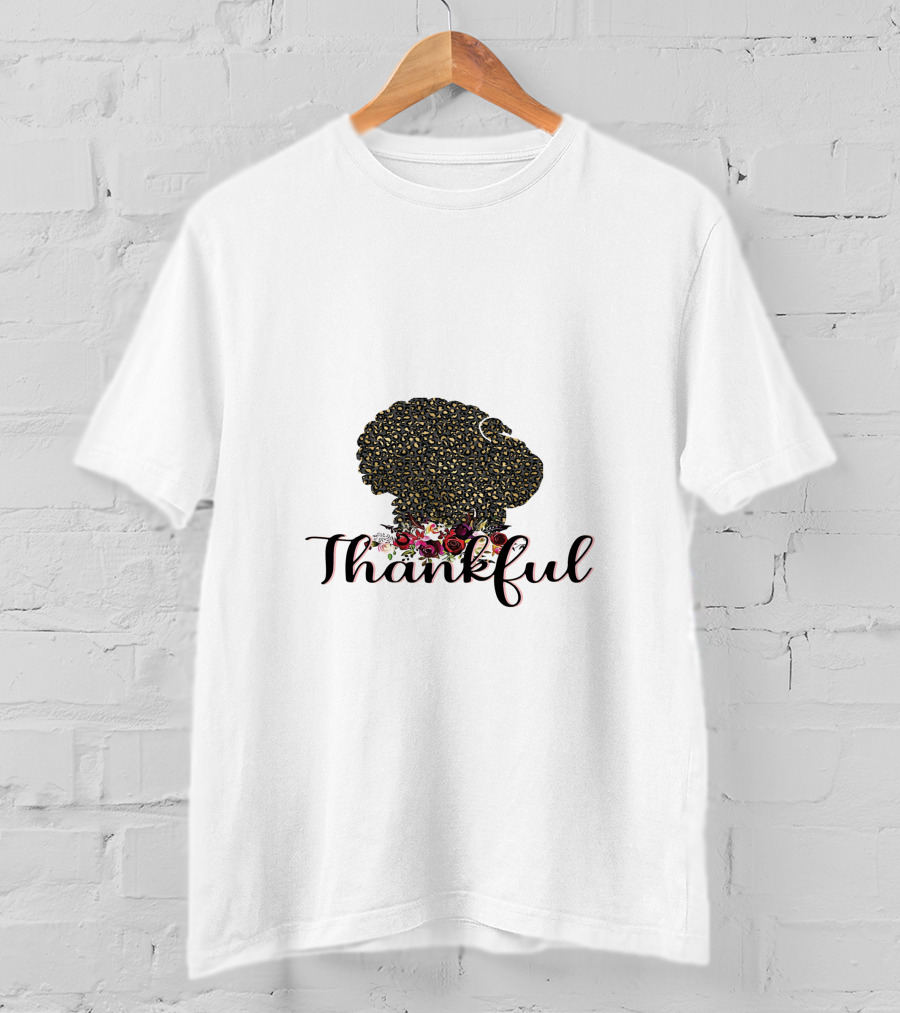 Thankful Leopard Print Turkey With Floral Accents T-Shirt