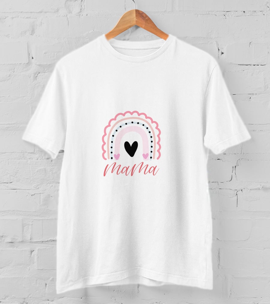 Mama Rainbow Heart Scalloped Pastel T-Shirt