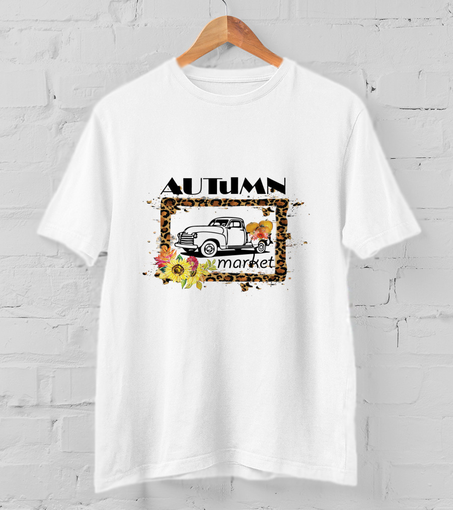 Autumn Market Vintage Truck With Pumpkins And Flowers T-Shirt