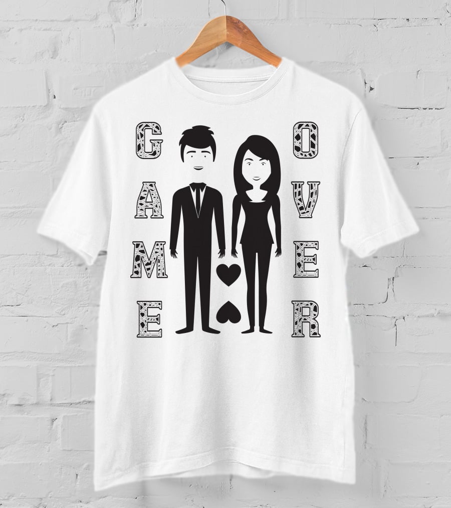 Game Over Wedding Bride And Groom With Hearts T-Shirt