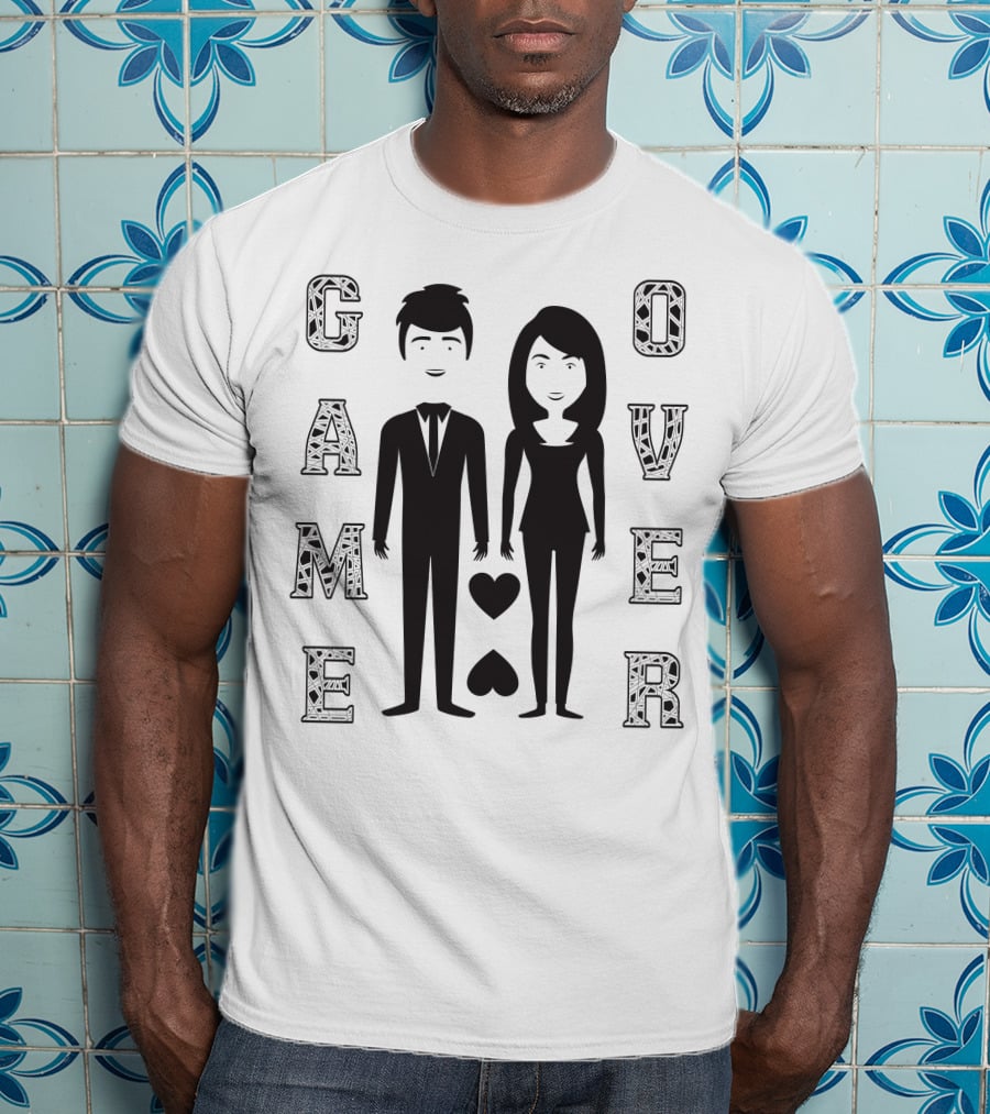Game Over Wedding Bride And Groom With Hearts T-Shirt