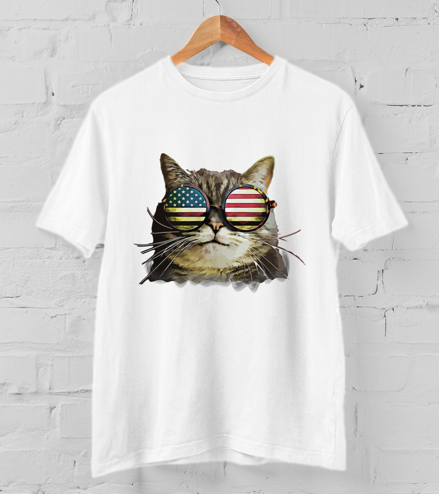 USA Flag Sunglasses Cat T-Shirt