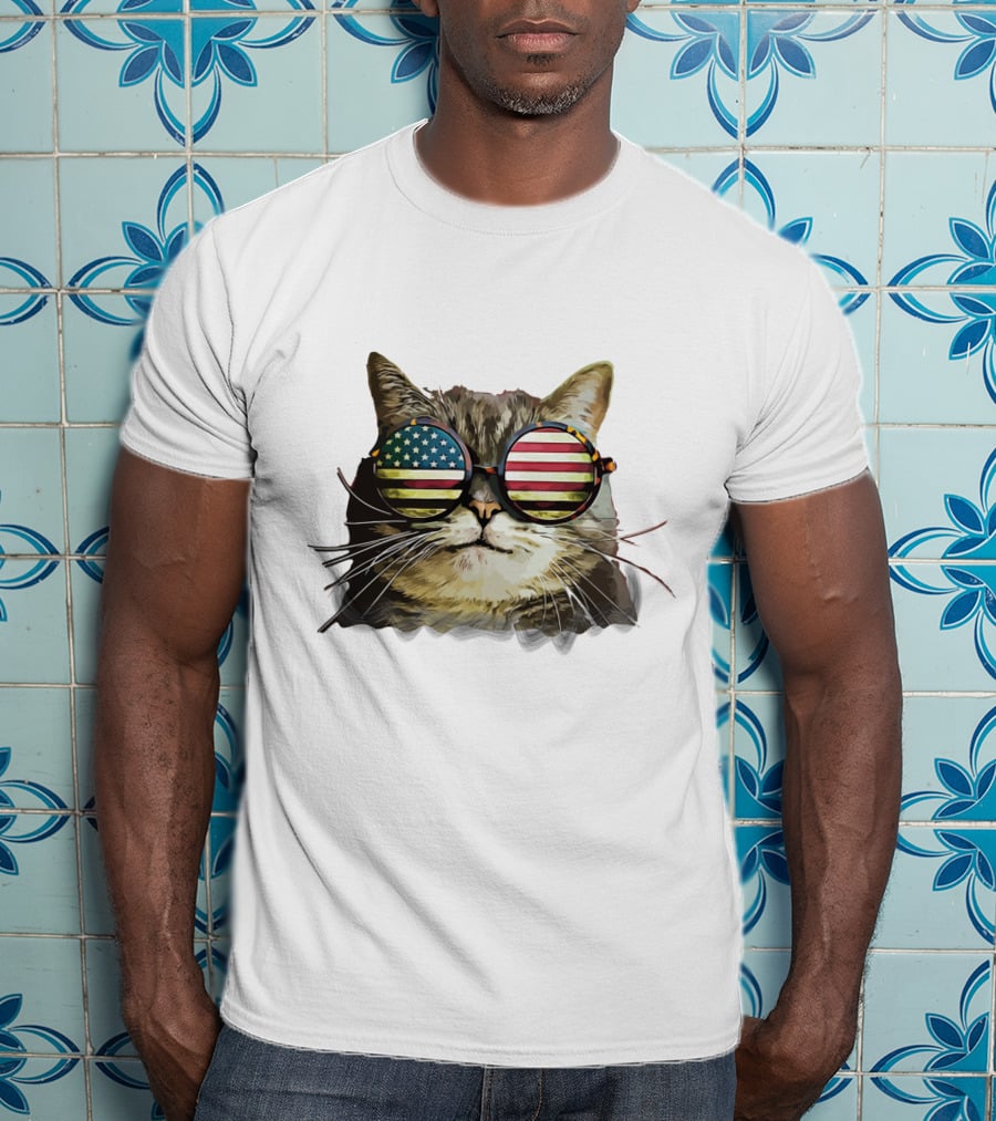 USA Flag Sunglasses Cat T-Shirt