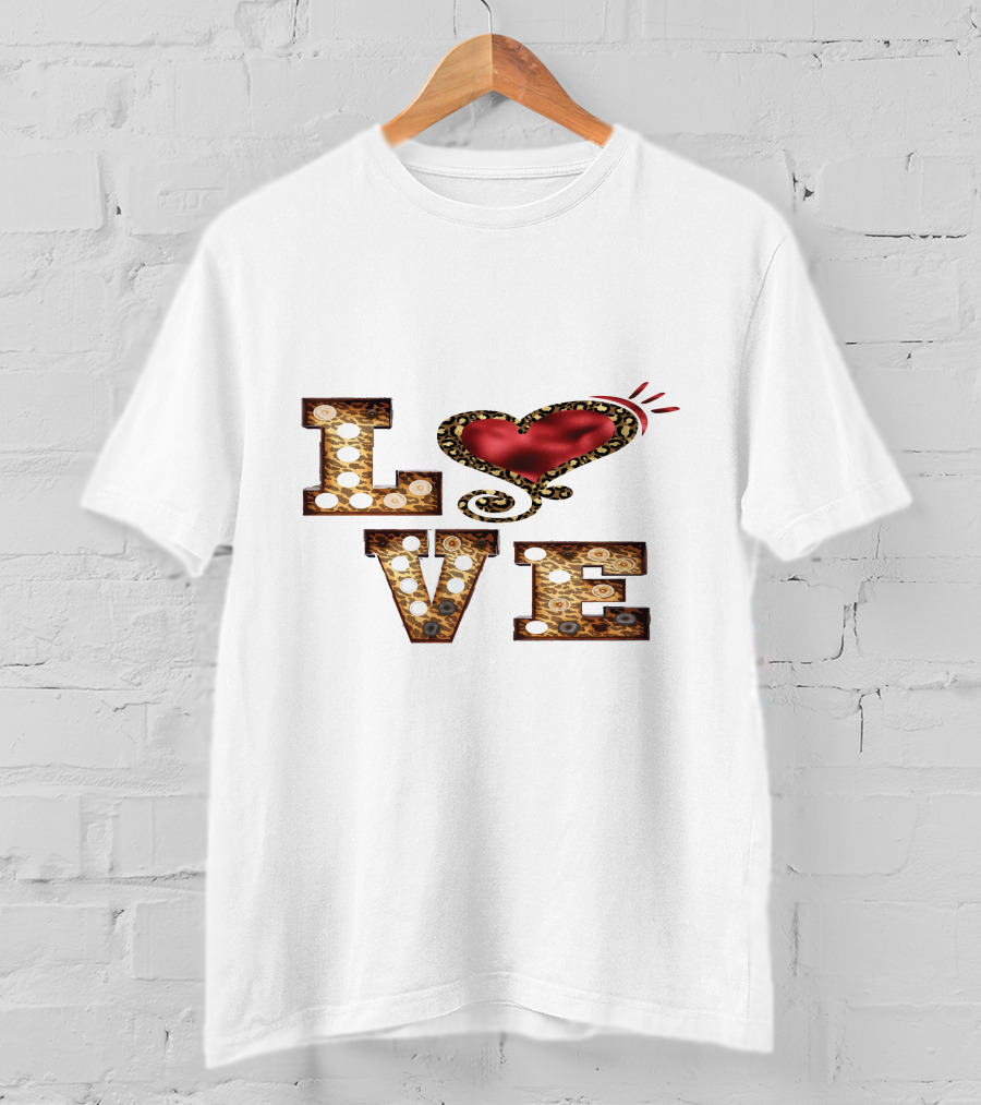 Valentines Day Leopard Heart Love T-Shirt