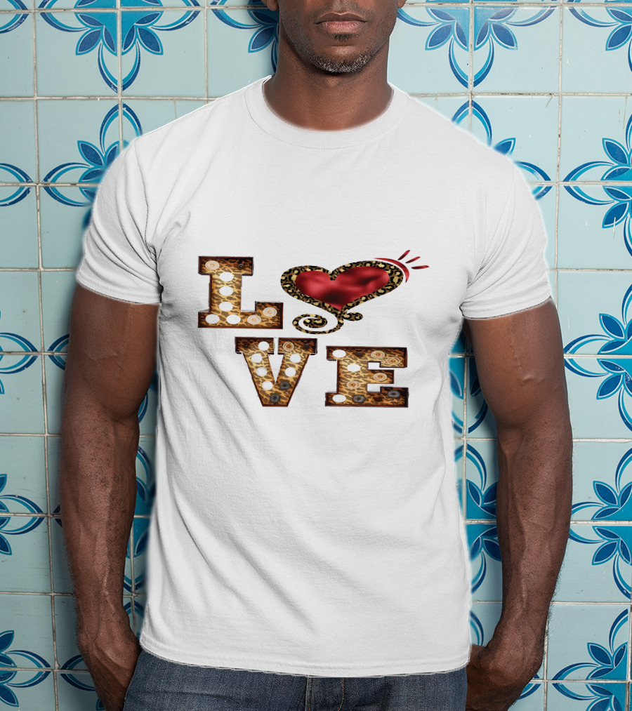 Valentines Day Leopard Heart Love T-Shirt
